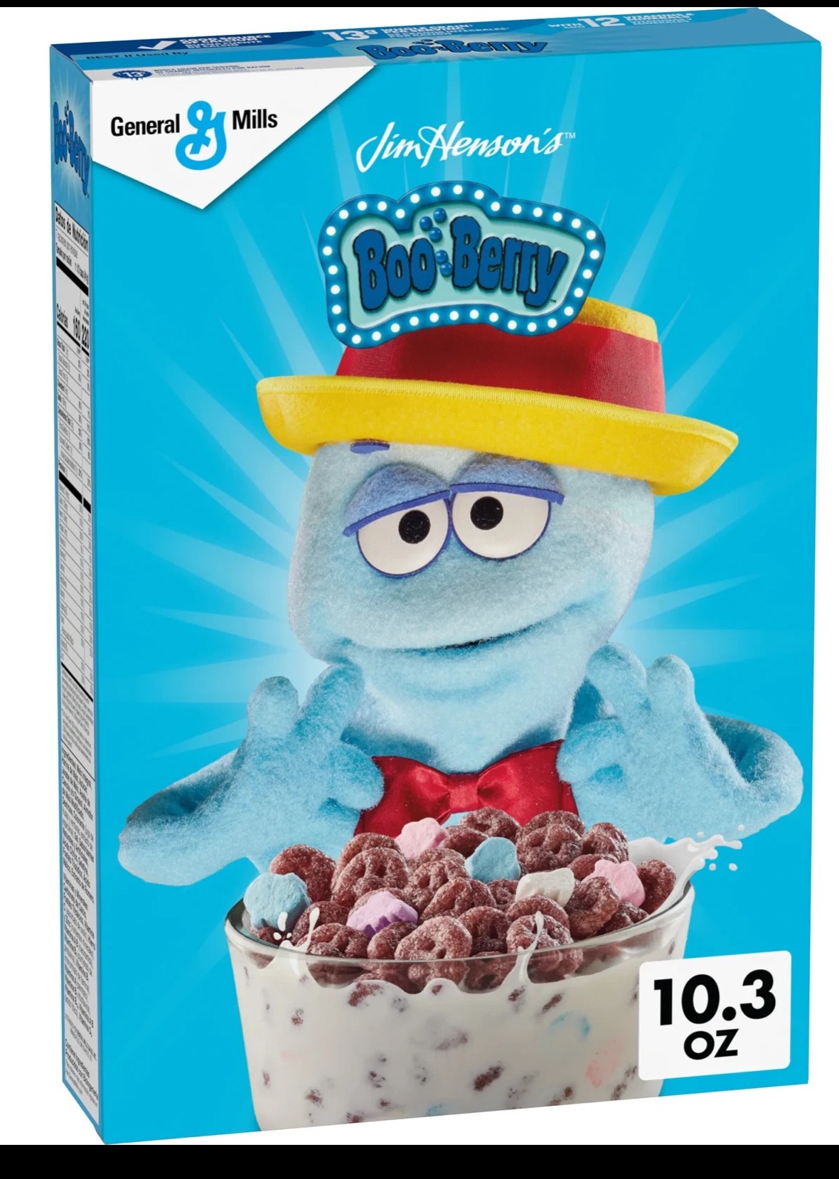 Boo Berry 2026 cereal box featuring the Jim Henson puppet