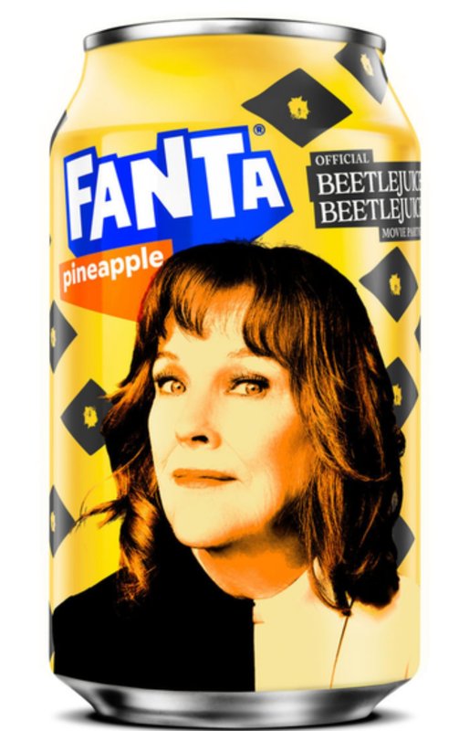 Fanta Pineapple Beetlejuice can with Catherine O'Hara as Delia Deetz