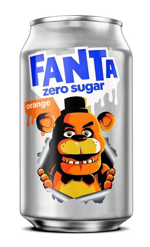 Fanta Orange Zero Sugar can with Freddy Fazbear