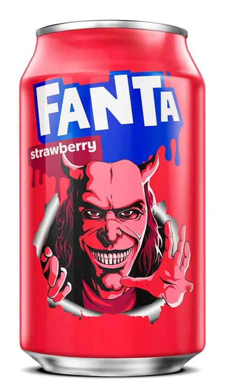Fanta Strawberry can featuring The Grabber from The Black Phone