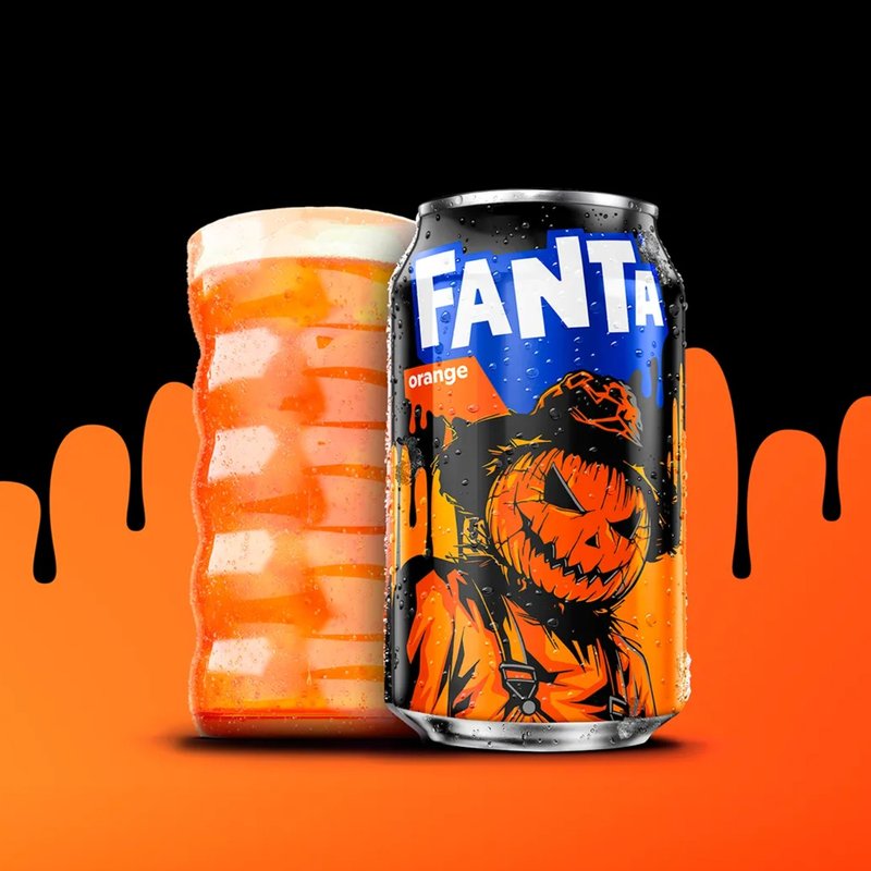 Fanta Orange can with Haystacks the scarecrow