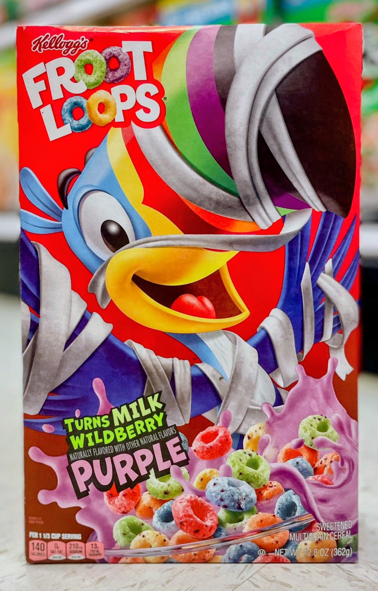 Froot Loops Purple Wildberry mummy-themed cereal box