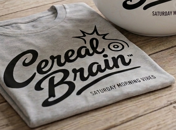 Cereal Brain script logo t-shirt, folded